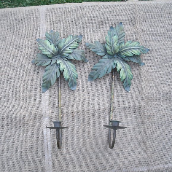 Vintage Metal Art Palm Tree Candle Wall Sconces